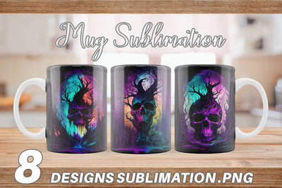 Skull Dark Forest Mug Wrap | Sublimation Coffee Cup Sublimation artnoy 