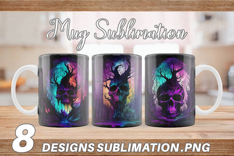 Skull Dark Forest Mug Wrap | Sublimation Coffee Cup Sublimation artnoy 