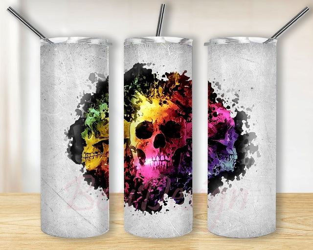 Skull Death WaterColor Skinny Tumbler for 20 Oz Straight And Tapered Tumbler PNG Files Sublimation BouDesign 