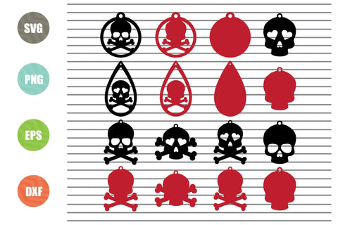 Skull Earrings - Halloween SVG PNG DXF EPS Cut Files SVG Artstoredigital 