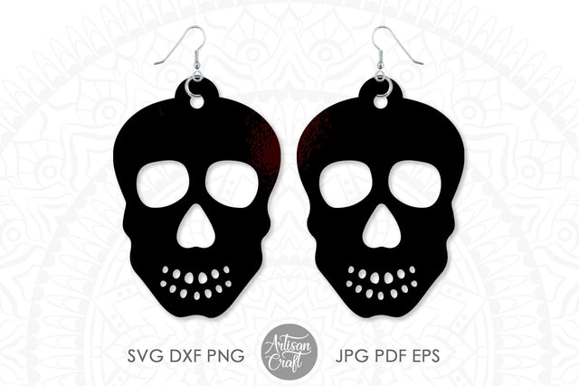 Skull earrings SVG, laser cut files, dia de los muertos earrings SVG Artisan Craft SVG 