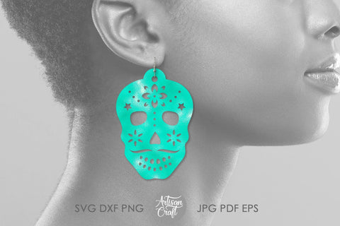 Skull earrings svg, Sugar skull, Day of the dead earrings SVG Artisan Craft SVG 