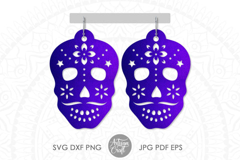 Skull earrings svg, Sugar skull, Day of the dead earrings SVG Artisan Craft SVG 