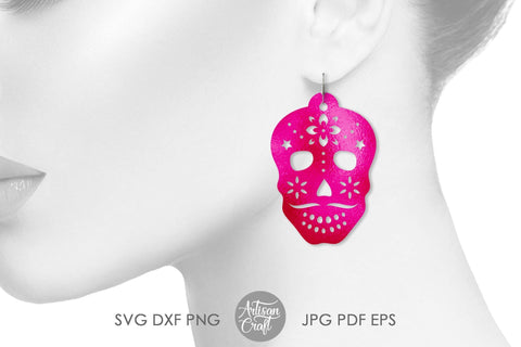 Skull earrings svg, Sugar skull, Day of the dead earrings SVG Artisan Craft SVG 