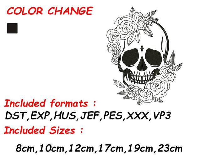 Skull Embroidery, Skull Design, Gothic Design, Gothic Embroidery, Floral Skull, Halloween Embroidery Embroidery/Applique DESIGNS SVG Digital Designer 