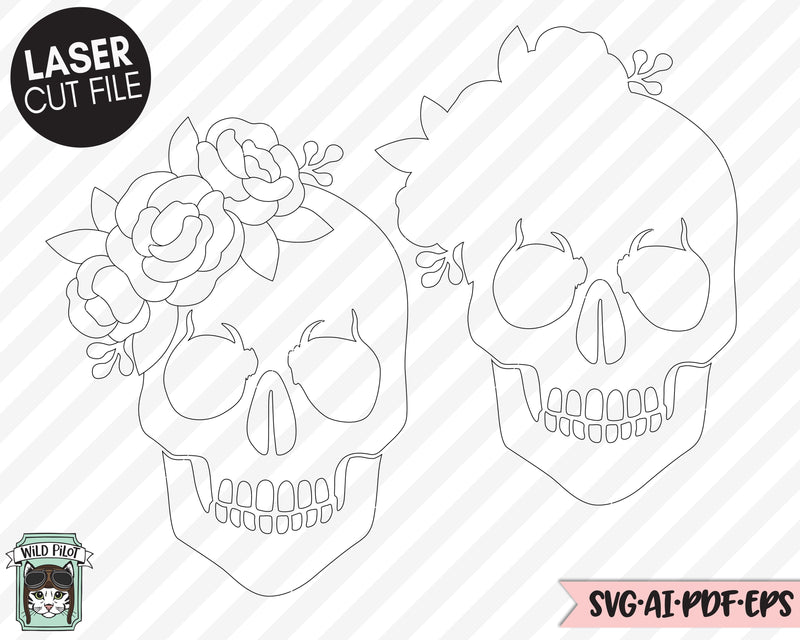 Skull Floral Laser Cut file SVG, Skull Laser File, Flower Skull Laser ...