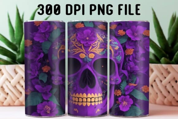 skull Floral Sublimation Tumbler Design, Download PNG, 20 Oz Digital Straight And Tapered Tumbler Wrap Digital Pattern BB Type Studios 