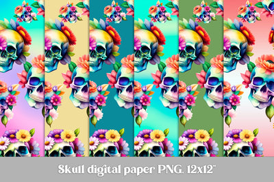 Skull flower digital paper | Skull flower background Sublimation Svetana Studio 