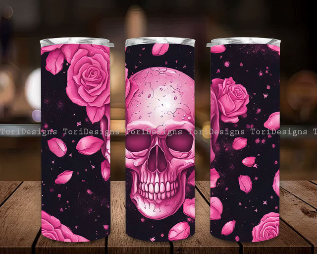 Skull FLower Halloween 20 oz Skinny Tumbler Sublimation Design Digital Download PNG Sublimation ToriDesigns 