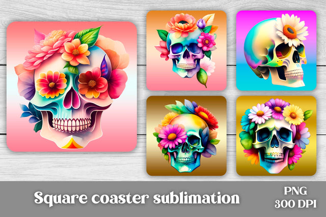 Skull flower square coaster sublimation | Skull coaster PNG Sublimation Svetana Studio 