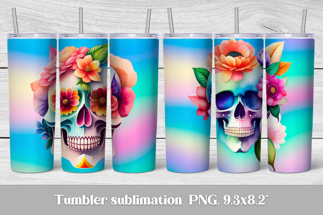 Skull flower tumbler wrap | Skull sublimation tumbler Sublimation Svetana Studio 