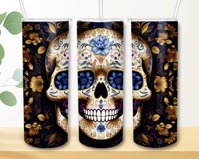 Skull Flowers 20oz Skinny Tumbler Png, Calavera Tumbler, Skull Watercolor Flowers Tumbler Wrap, Floral Tumbler, Floral Skull Tumbler, Flower Skeleton Tumbler Sublimation sassyprint 