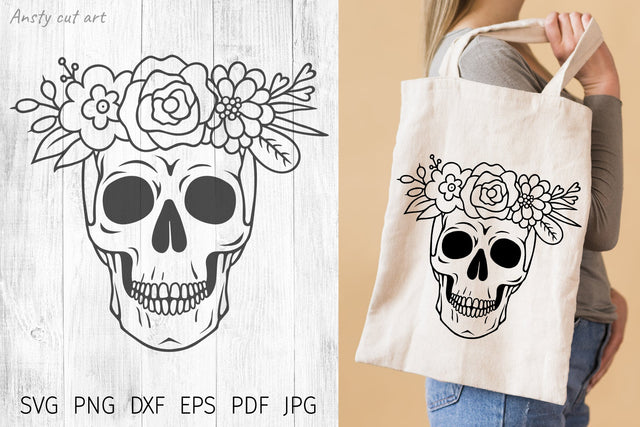 Skull flowers. Skull svg cut files. Floral skull silhouette SVG Digital Rainbow Shop 