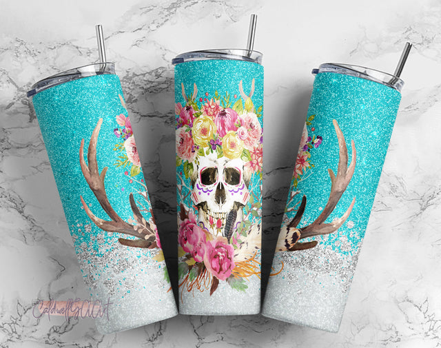 Skull Glitter 20oz Tumbler Wrap PNG Download Sublimation CaldwellArt 