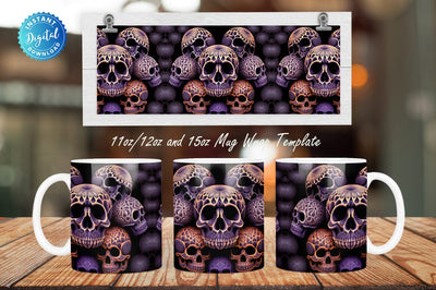 Skull Halloween 11, 12 & 15 Oz Mug Sublimation Sublimation Regulrcrative 