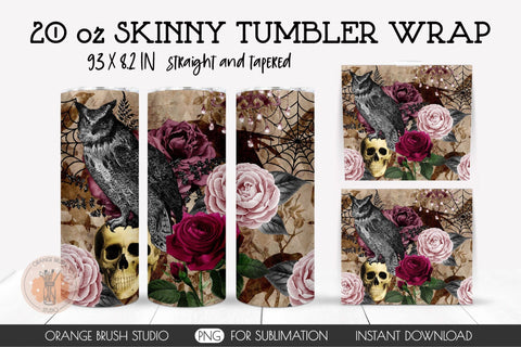 Skull Halloween Gothic Skinny Tumbler Wrap Seamless Design Sublimation OrangeBrushStudio 