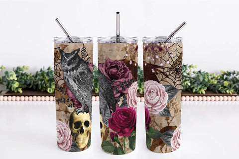 Skull Halloween Gothic Skinny Tumbler Wrap Seamless Design Sublimation OrangeBrushStudio 