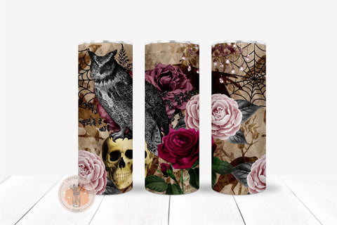 Skull Halloween Gothic Skinny Tumbler Wrap Seamless Design Sublimation OrangeBrushStudio 