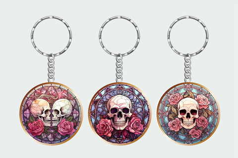 Skull Halloween Keychain Sublimation Stained Glass Style Sublimation OrangeBrushStudio 