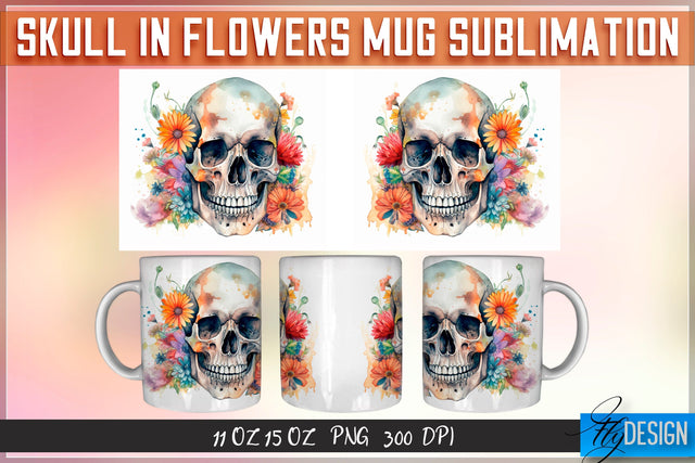 Skull in Flowers 11 | 15 Oz Sublimation Sublimation Fly Design 