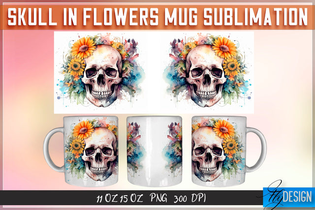 Skull in Flowers 11 | 15 Oz Sublimation Sublimation Fly Design 
