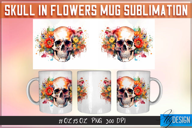 Skull in Flowers 11 | 15 Oz Sublimation Sublimation Fly Design 