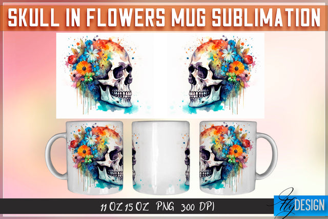 Skull in Flowers 11 | 15 Oz Sublimation Sublimation Fly Design 