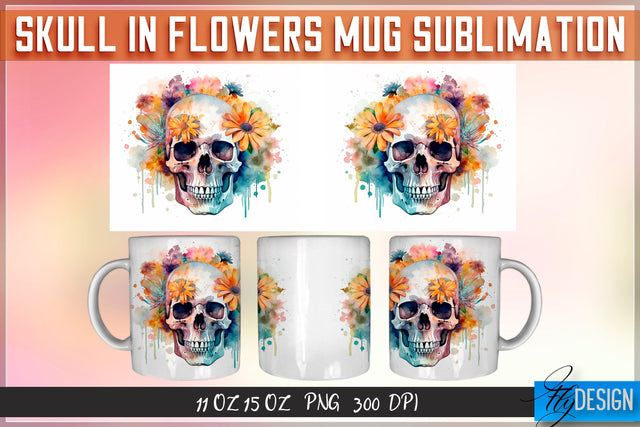 Skull in Flowers 11 | 15 Oz Sublimation Sublimation Fly Design 