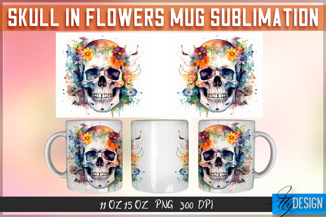 Skull in Flowers 11 | 15 Oz Sublimation Sublimation Fly Design 