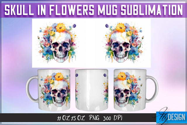Skull in Flowers 11 Oz | 15 Oz Mug Sublimation Sublimation Fly Design 