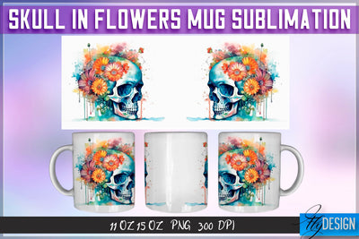 Skull in Flowers 11 Oz | 15 Oz Mug Sublimation Sublimation Fly Design 