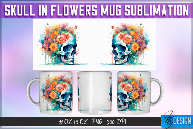Skull in Flowers 11 Oz | 15 Oz Mug Sublimation Sublimation Fly Design 