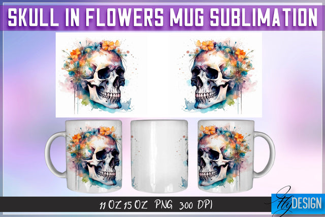 Skull in Flowers 11 Oz | 15 Oz Mug Sublimation Sublimation Fly Design 