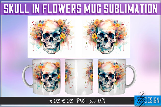 Skull in Flowers 11 Oz | 15 Oz Mug Sublimation Sublimation Fly Design 