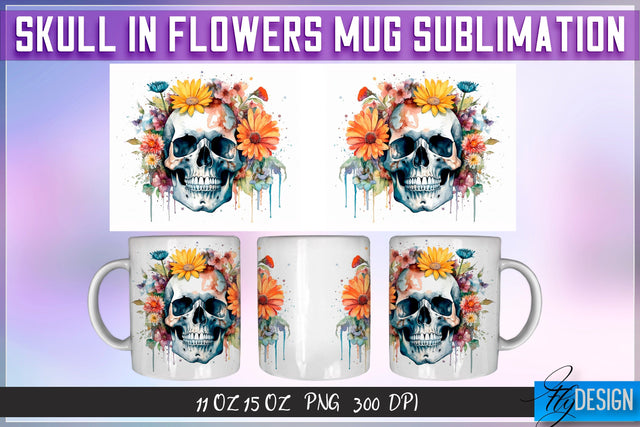 Skull in Flowers 11 Oz | 15 Oz Mug Sublimation Sublimation Fly Design 
