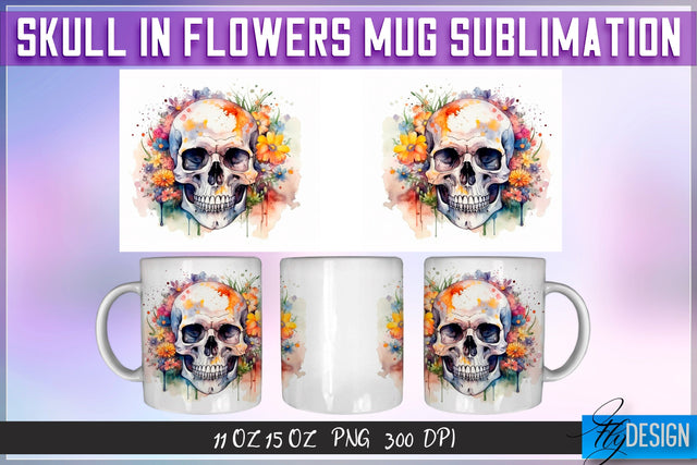 Skull in Flowers 11 Oz | 15 Oz Mug Sublimation Sublimation Fly Design 