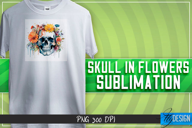 Skull in flowers Sublimation | Happy Design | T-shirt Design Sublimation Fly Design 