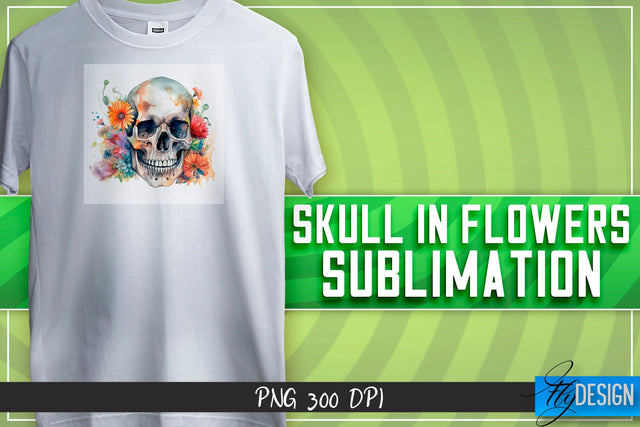 Skull in flowers Sublimation | Happy Design | T-shirt Design Sublimation Fly Design 