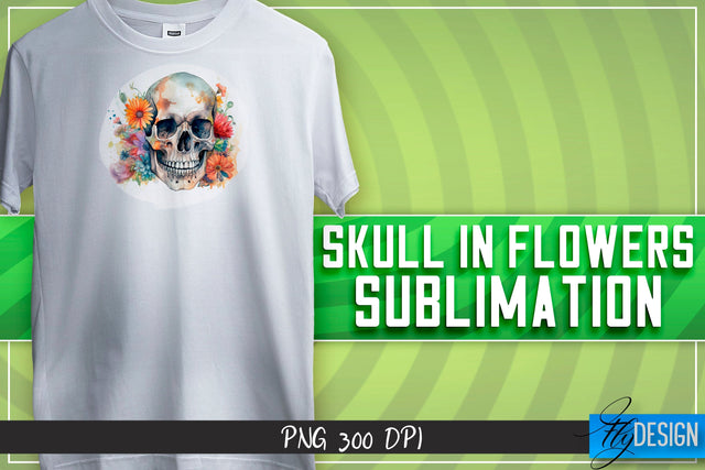 Skull in flowers Sublimation | Happy Design | T-shirt Design Sublimation Fly Design 