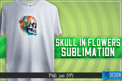Skull in flowers Sublimation | Happy Design | T-shirt Design Sublimation Fly Design 