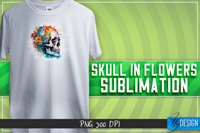 Skull in flowers Sublimation | Happy Design | T-shirt Design Sublimation Fly Design 