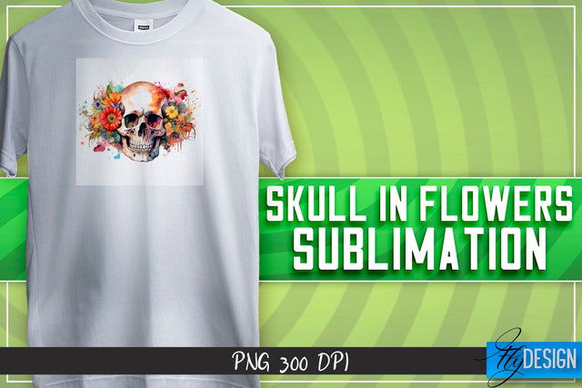 Skull in flowers Sublimation | Happy Design | T-shirt Design Sublimation Fly Design 