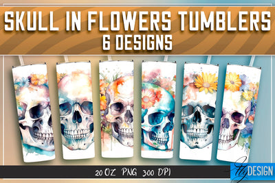 Skull in Flowers Tumblers Bundle Wrap 20 oz v.1 Sublimation Fly Design 