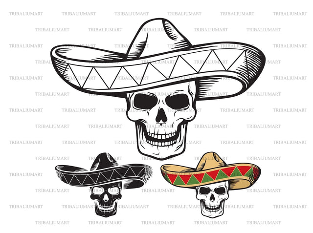 Skull in Mexican sombrero SVG TribaliumArtSF 