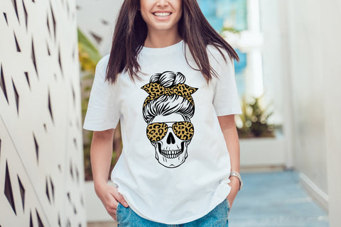 Skull mom life svg, messy bun, leopard, buffalo plaid SVG Digital Rainbow Shop 
