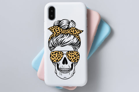 Skull mom life svg, messy bun, leopard, buffalo plaid SVG Digital Rainbow Shop 