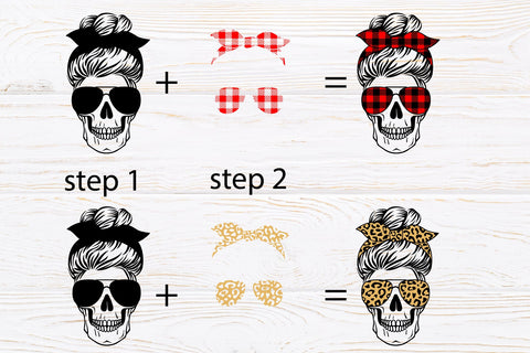 Skull mom life svg, messy bun, leopard, buffalo plaid SVG Digital Rainbow Shop 