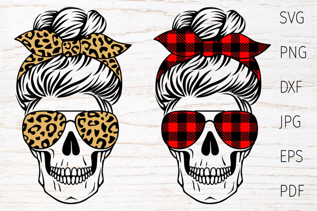 Skull mom life svg, messy bun, leopard, buffalo plaid SVG Digital Rainbow Shop 