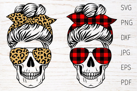 Skull mom life svg, messy bun, leopard, buffalo plaid SVG Digital Rainbow Shop 