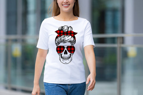 Skull mom life svg, messy bun, leopard, buffalo plaid SVG Digital Rainbow Shop 